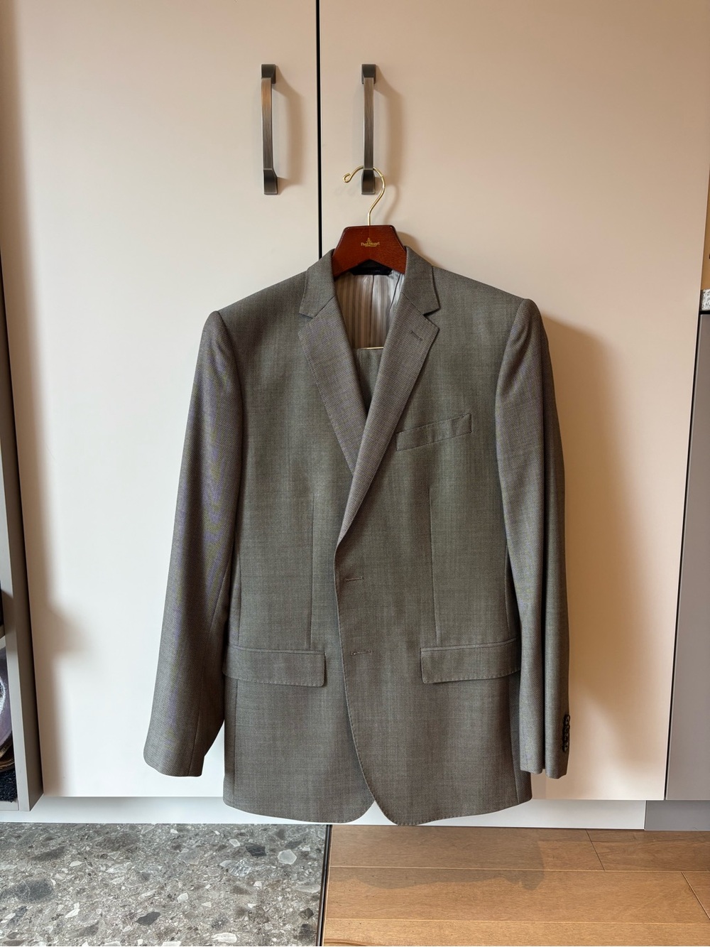 Classic Men's Suit (Greige and Black) - Tailored Italian Wool Suit